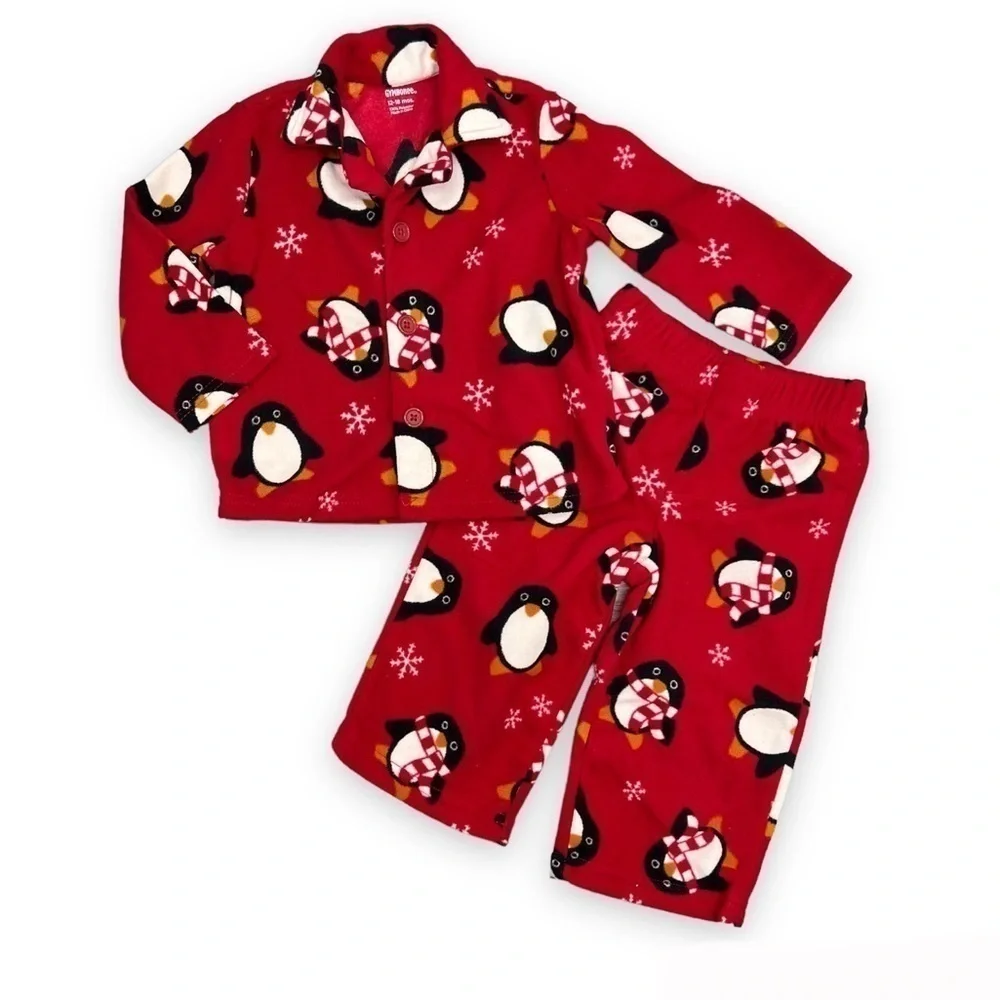 𝅺GYMBOREE Penguin Pj's Fleece Snowboarding Champ 12-18 mo. Holiday Pajamas Cozy